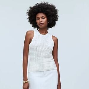 NWT Madewell Crochet-Knit Crewneck Sweater Tank In Bright Ivory Size XXS
